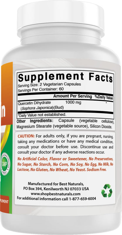 Best Naturals Quercetin 1000 mg Veggie Capsules – 120 Count (Pack of 2)