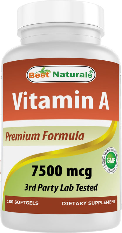 Best Naturals Vitamin A 25000 IU - 180 Softgels, Non-GMO Formula for Vision & Immunity