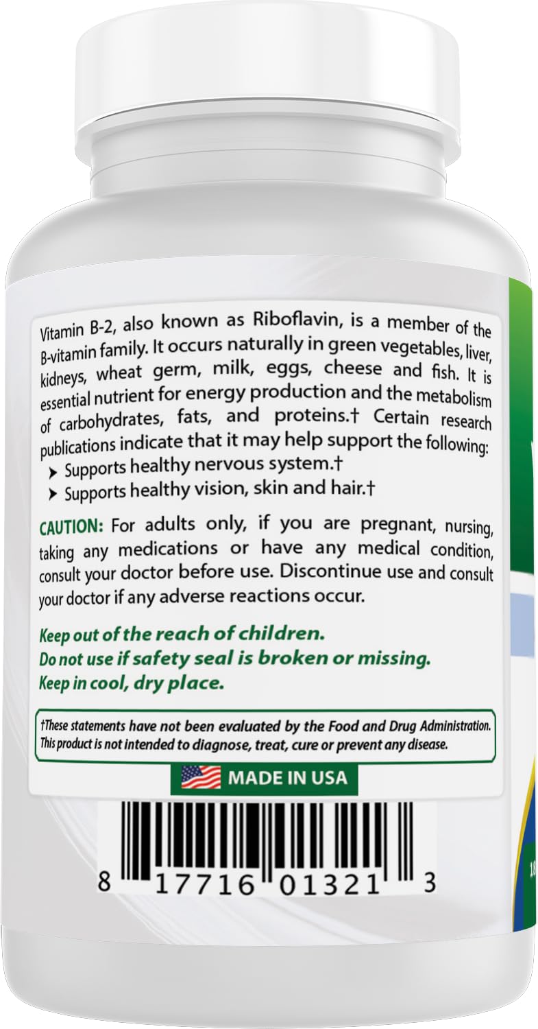 Best Naturals Vitamin B2 (Riboflavin) 100 mg - 180 Tablets per Bottle - Pack of 2 | Premium Formula | 3rd Party Lab Tested