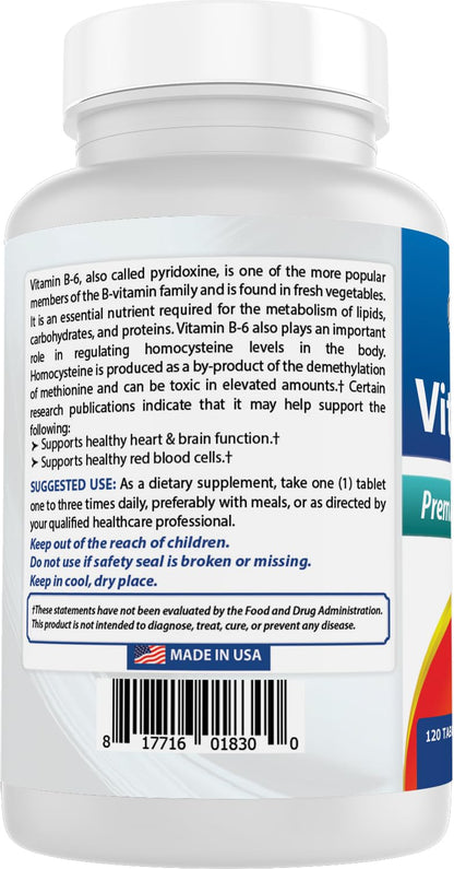 Best Naturals Vitamin B6 200mg for Adults – 120 Tablets (Pack of 2)