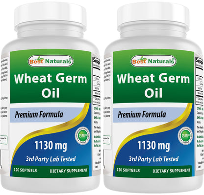Best Naturals Wheat Germ Oil 1130 mg 120 Softgels (Pack of 2) – GMP Certified, Made in USA