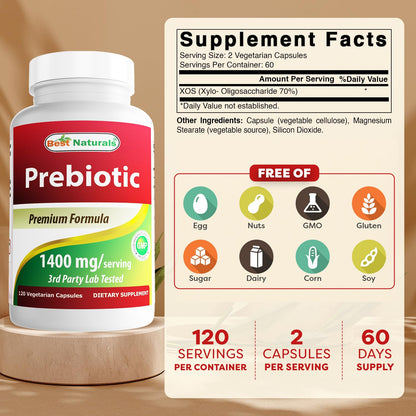 Best Naturals Prebiotics XOS 1400mg – 120 Veg Capsules (Pack of 2)