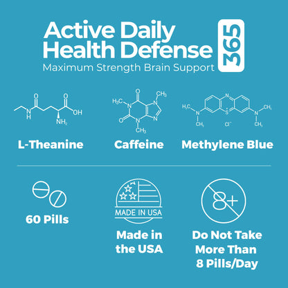 Best365 Labs Maximum Strength Brain Support | Methylene Blue, Caffeine & L-Theanine - 60 Tablets