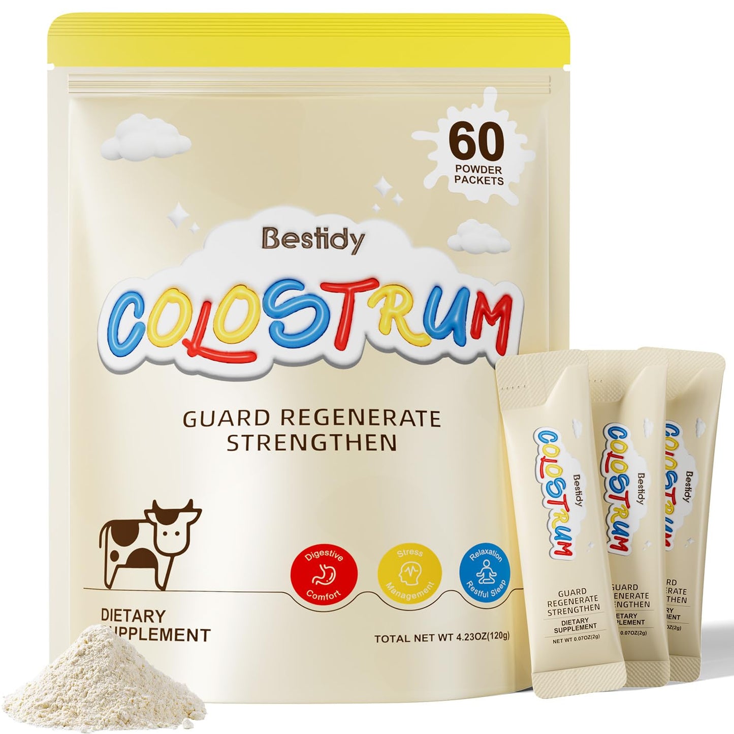 Bestidy Colostrum Supplement | Colostrum Powder for Gut, Skin & Hair | 60 Servings (4.23 oz)