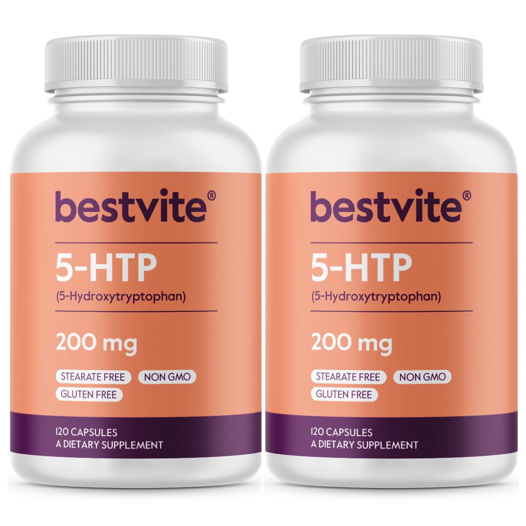BESTVITE 5-HTP 200mg Capsule - 240 Caps | Gluten Free, Non-GMO, No Stearates