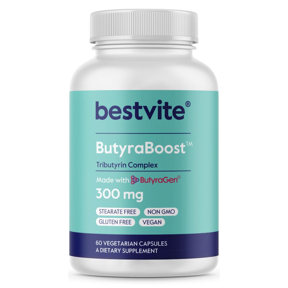 BESTVITE ButyraBoost 300mg Tributyrin Complex – 60 Veg Capsules – Gut Health