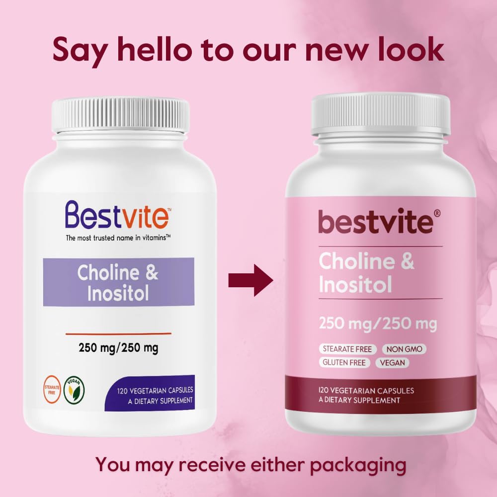BESTVITE Choline Inositol 500mg – 120 Vegetarian Capsules – Vegan, Gluten Free, Non-GMO (Pack of 2)