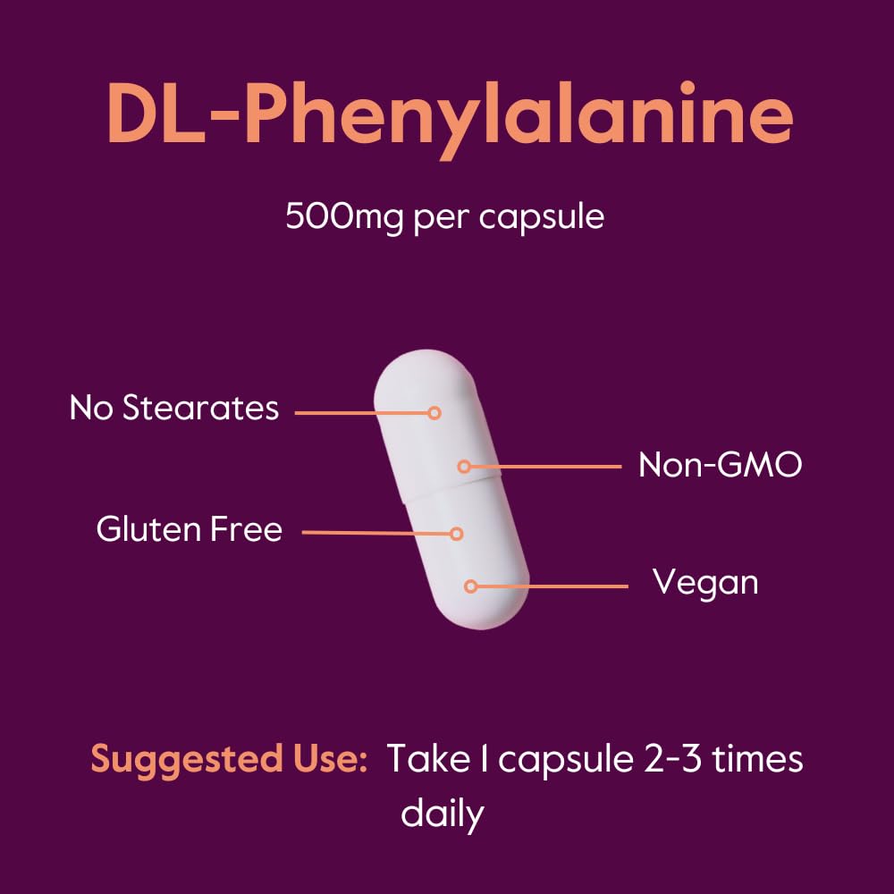 BESTVITE DL-Phenylalanine 500mg - 120 Vegetarian Capsules - Vegan, Gluten Free