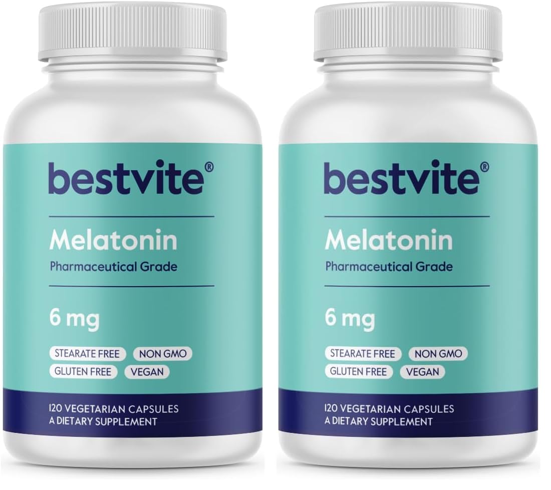 Bestvite Melatonin 6 mg – 120 Veg Caps – Vegan, Non-GMO, Gluten-Free (Pack of 2)