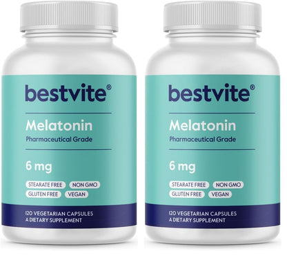 Bestvite Melatonin 6 mg – 120 Veg Caps – Vegan, Non-GMO, Gluten-Free (Pack of 2)