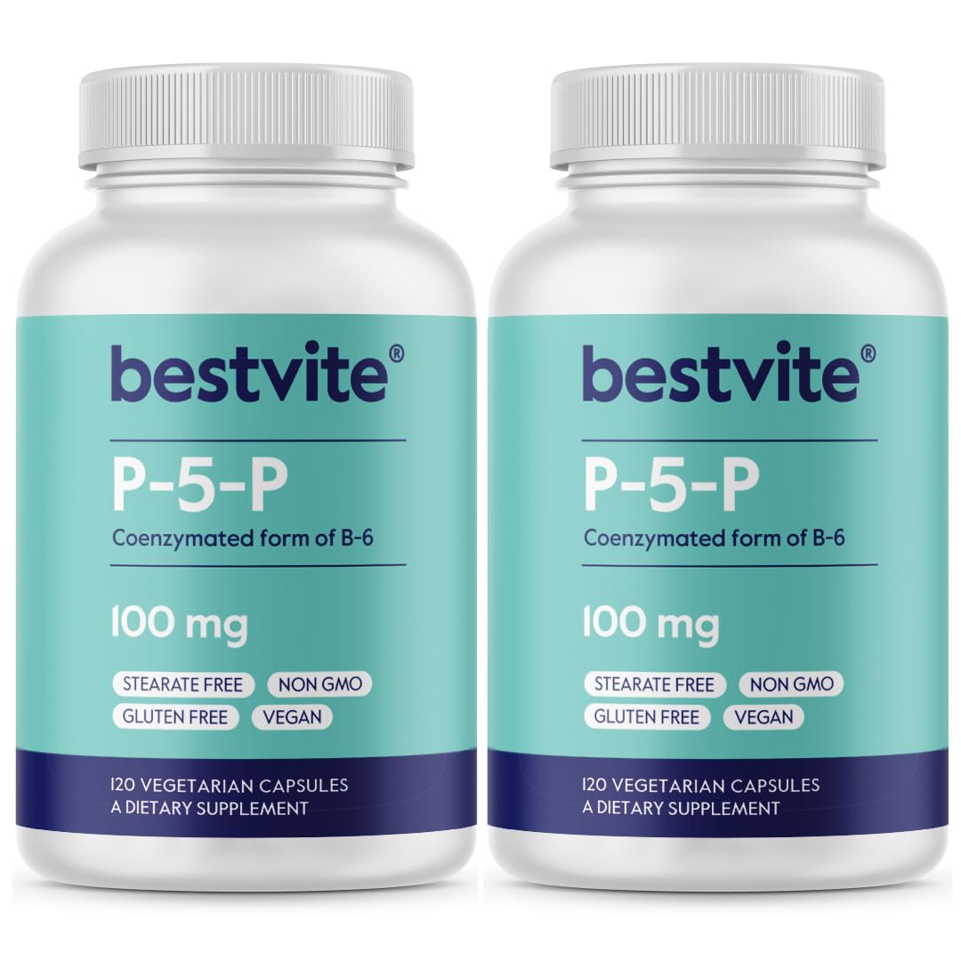 BESTVITE P-5-P 100mg – 240 Vegetarian Capsules | Coenzymated Vitamin B6 (Non-GMO, Vegan, Gluten Free, No Stearates)