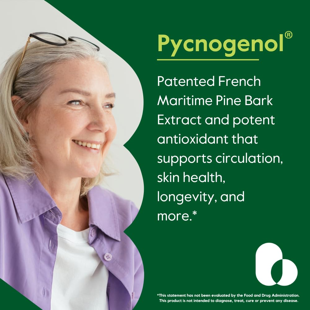 BESTVITE Pycnogenol 50mg (60 Capsules) - French Maritime Pine Bark Extract - No Stearates - Gluten Free - Non GMO