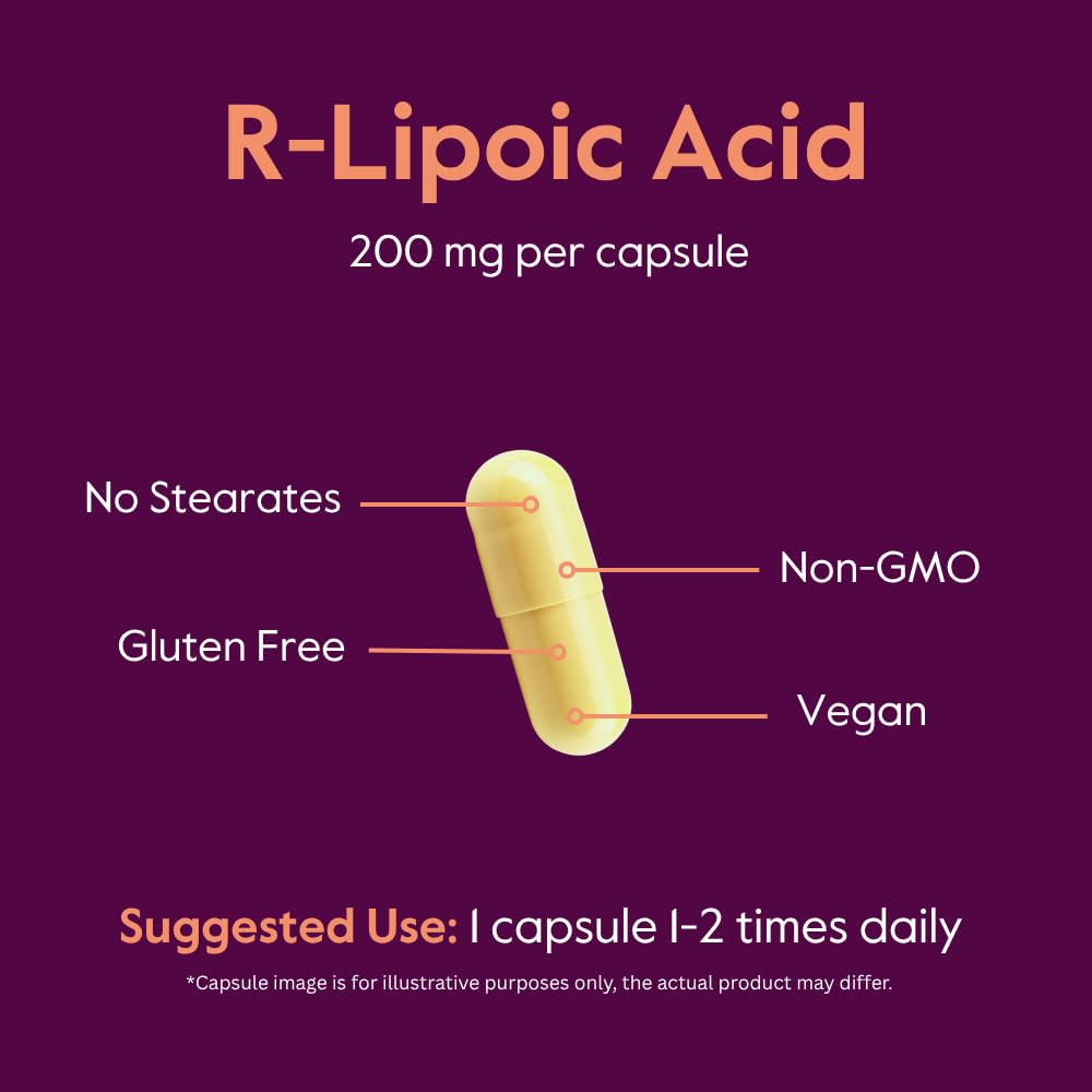 BESTVITE R-Lipoic Acid 200mg Stabilized with Bio-Enhanced Na-RLA (120 Vegetarian Capsules)(60x2) - No Stearates - No Fillers - Vegan - Gluten Free - Non GMO