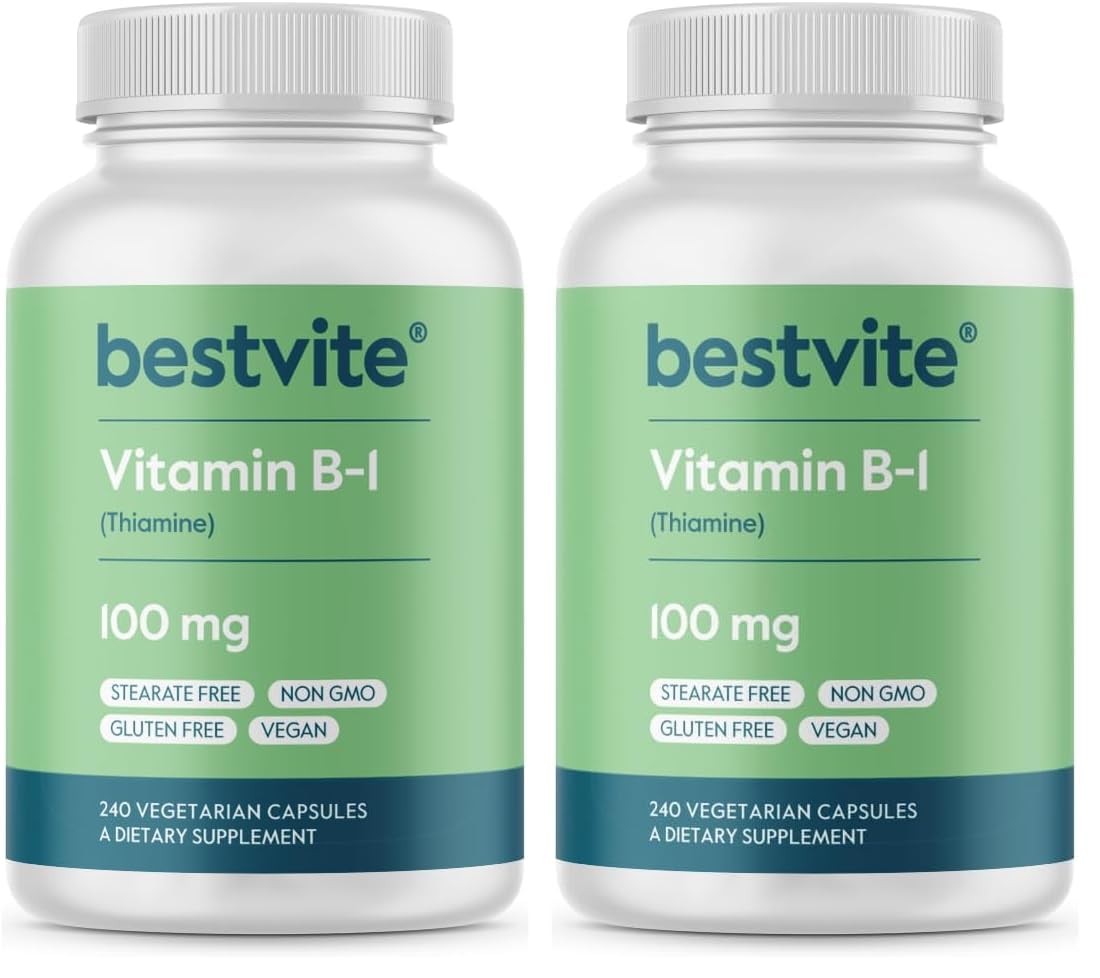 BESTVITE Vitamin B-1 100mg (240 Vegetarian Capsules) – Vegan, Non-GMO, Gluten Free – Pack of 2
