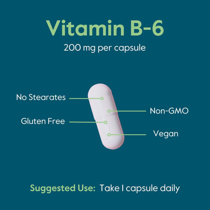 BESTVITE Vitamin B-6 200mg (240 Vegetarian Capsules) (2-Pack) - No Stearates - No Flow Agents