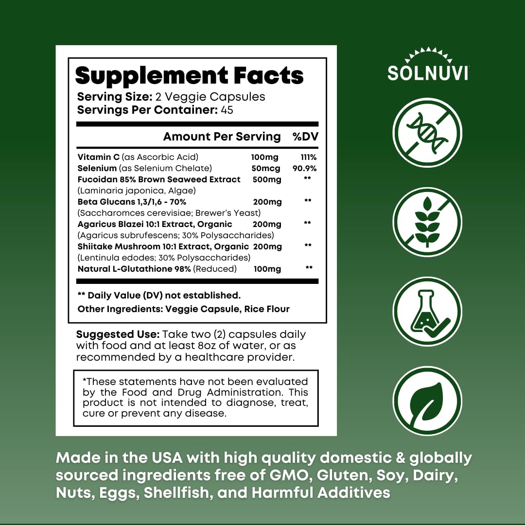 Beta Glucan & Fucoidan Brown Seaweed Extract - Immune & Cellular Support (90 Capsules) - Non-GMO, Gluten Free