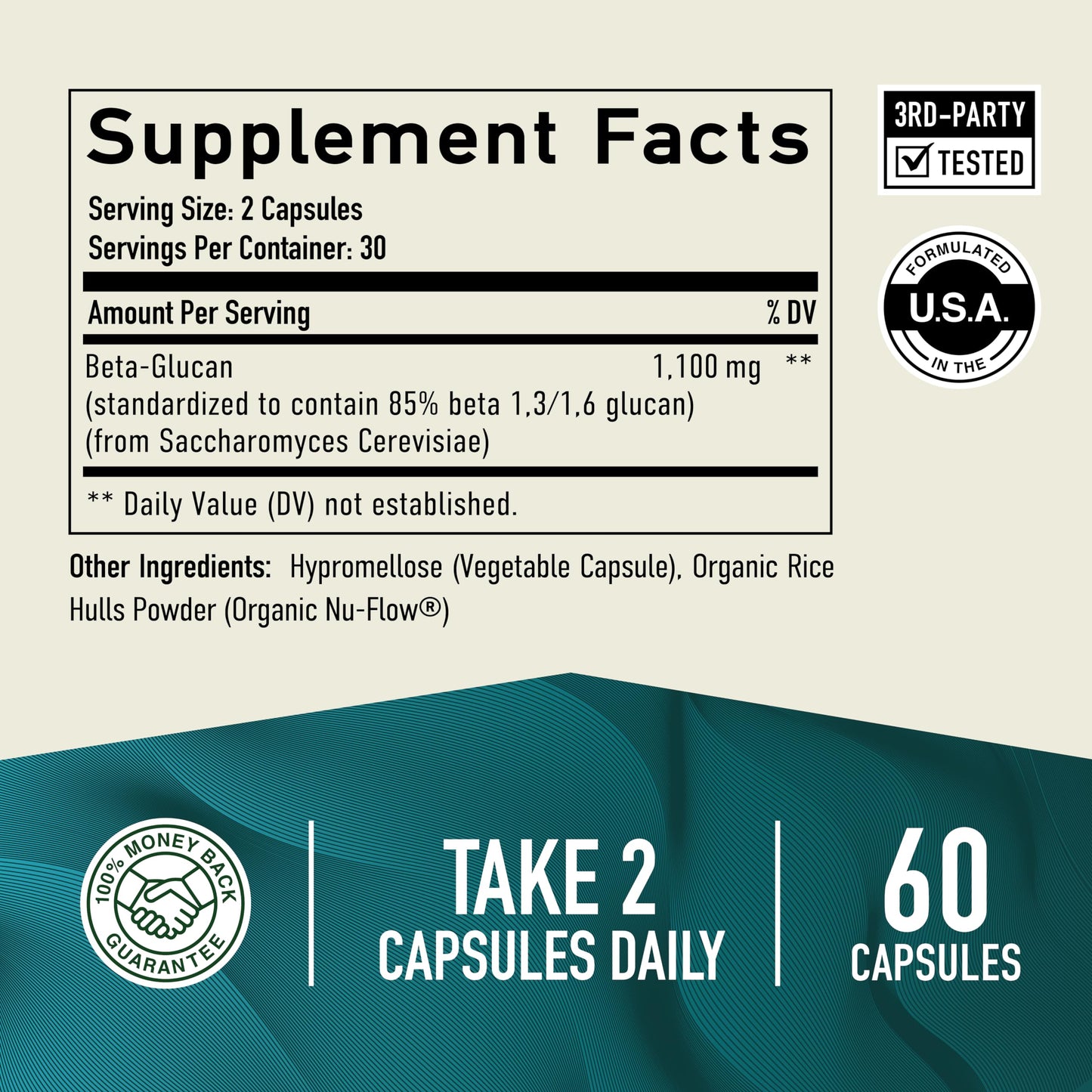 Beta Glucan 1100mg Immunity & Skin Support | 1,3D & 1,6 Beta Glucans | 60ct