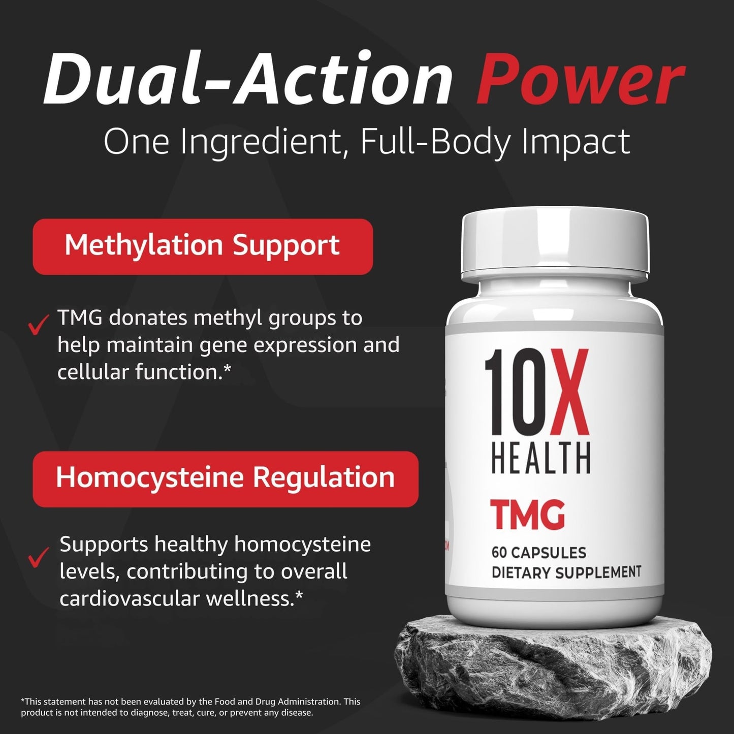 10X Health TMG Supplements - Liver Support, Heart Wellness, Energy | Non-GMO & Gluten-Free - 60 Capsules