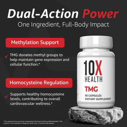 10X Health TMG Supplements - Liver Support, Heart Wellness, Energy | Non-GMO & Gluten-Free - 60 Capsules