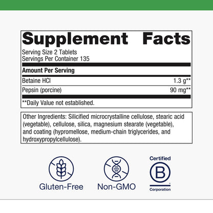 Metagenics SpectraZyme Betaine HCl with Pepsin – Digestive Support (650 mg + 40 mg) | Non-GMO, Gluten-Free | 270 Capsules