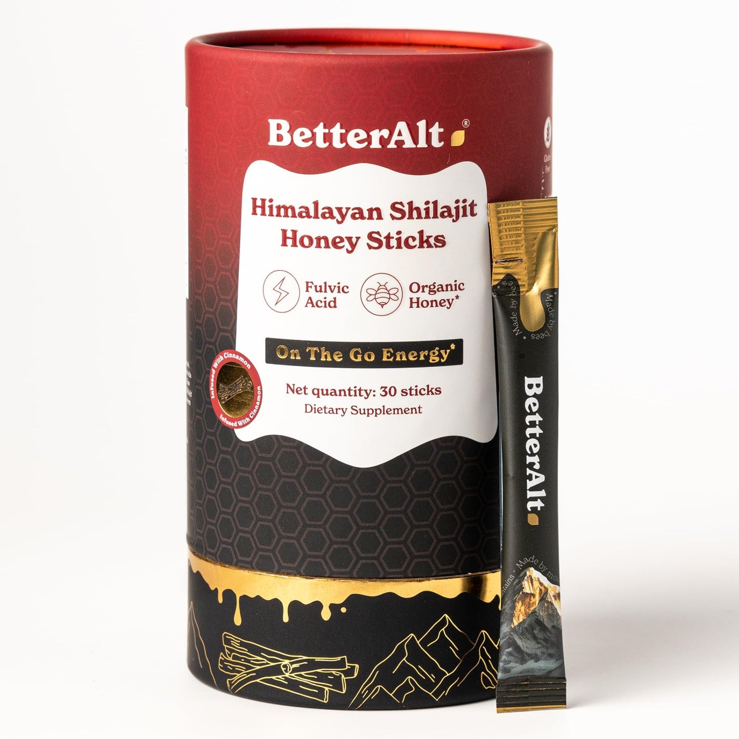 Better Alt Himalayan Shilajit Cinnamon Honey Sticks – 30 Sticks for Energy & Immunity