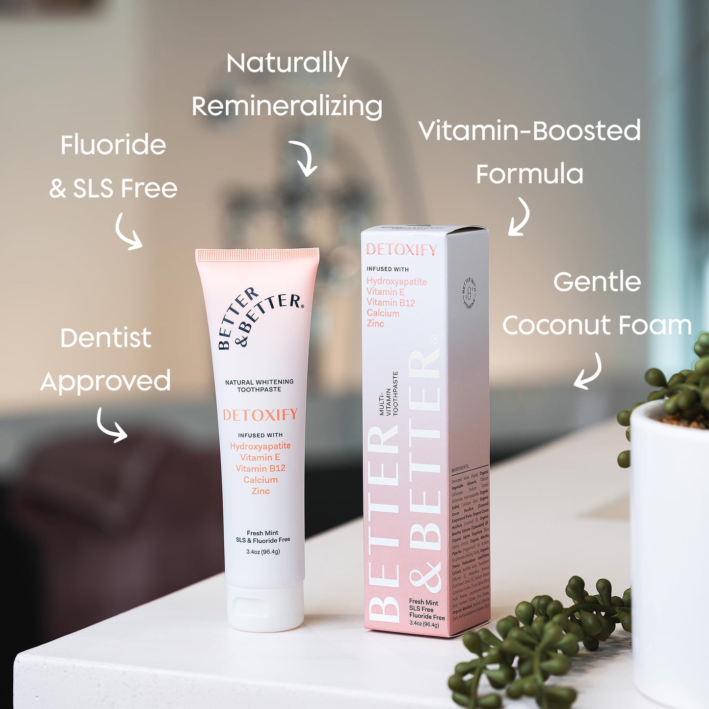 Better & Better Detoxify Hydroxyapatite Toothpaste | Fresh Mint 3.4oz, 1 Pack | Fluoride & SLS Free