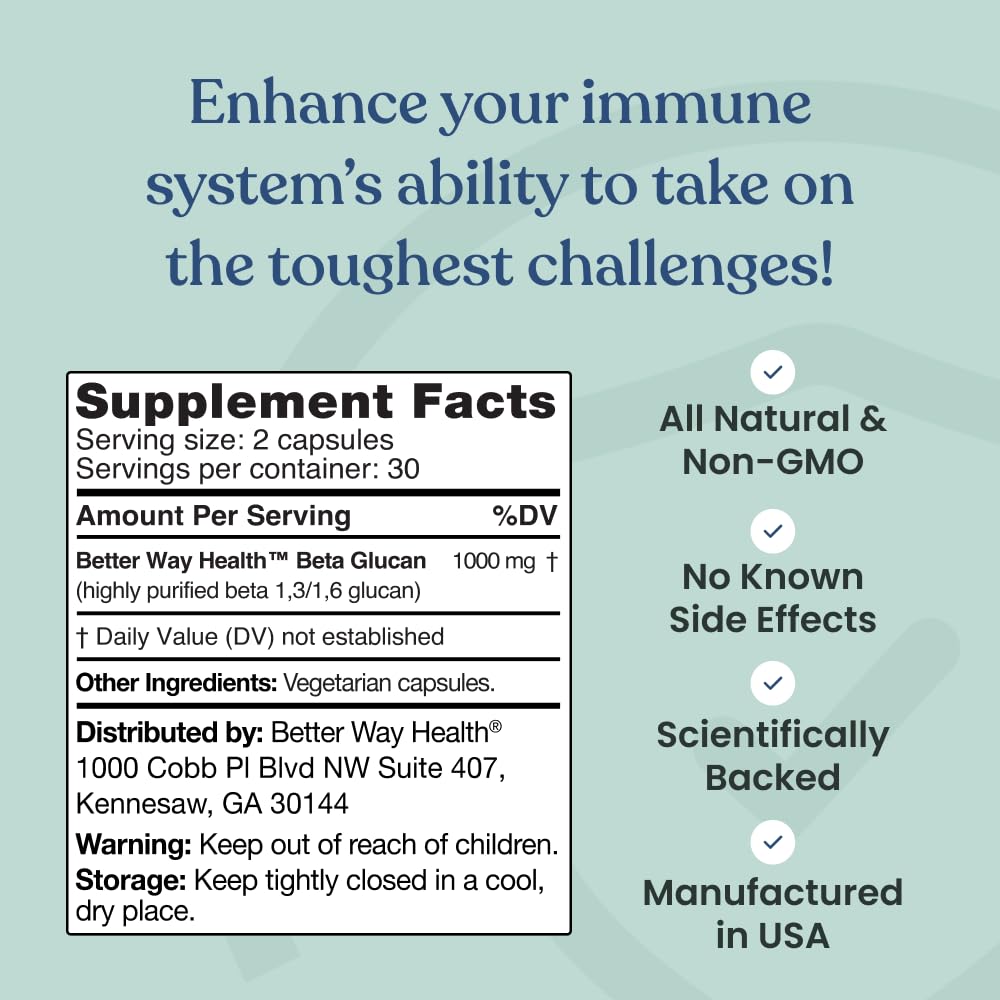 Better Way Health Beta Glucan 500 - Highly Purified 1,3/1,6 Glucan, 500 mg, 60 Capsules