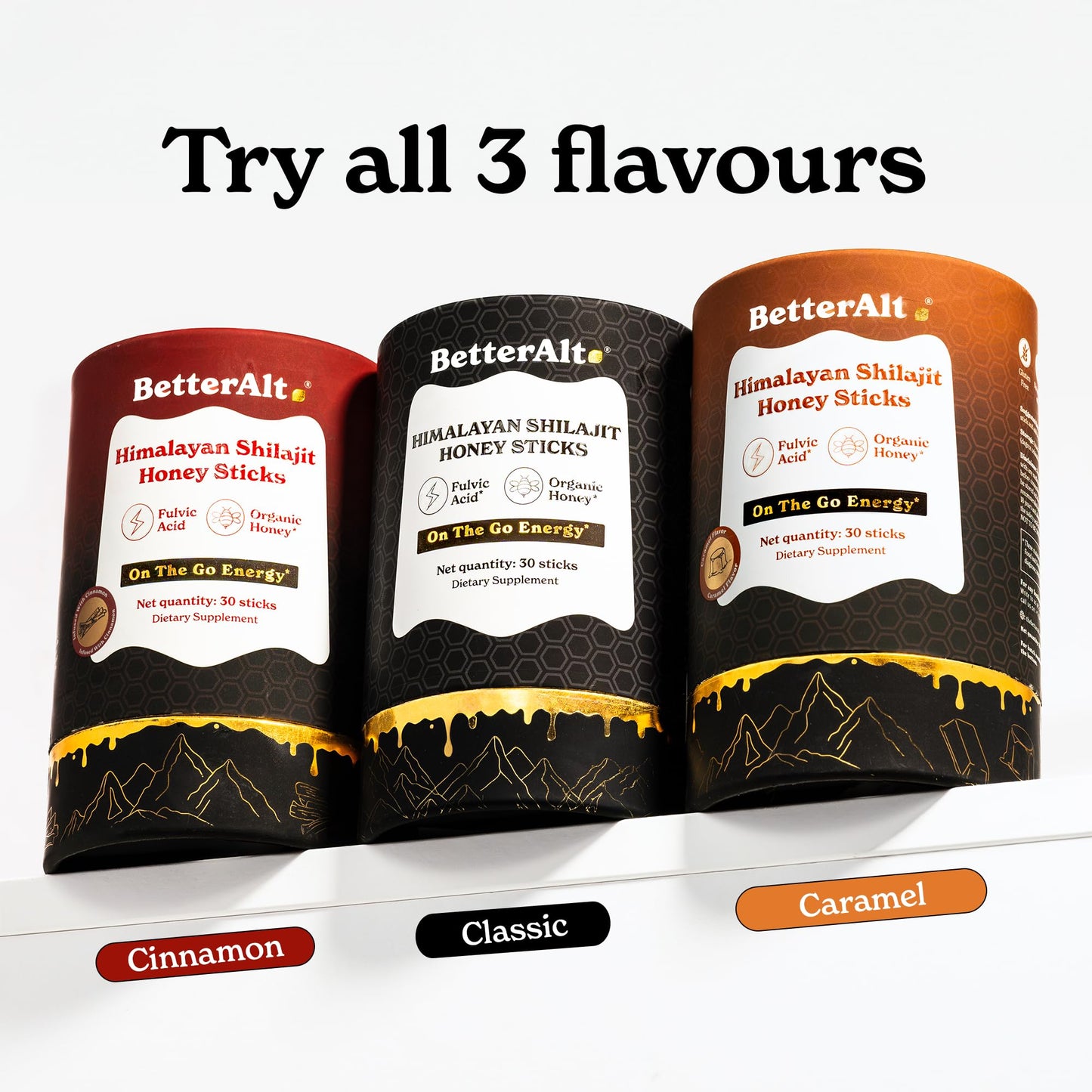 BetterAlt Shilajit Sticks with Organic Honey & Saffron | 30 Sticks for Energy & Immunity