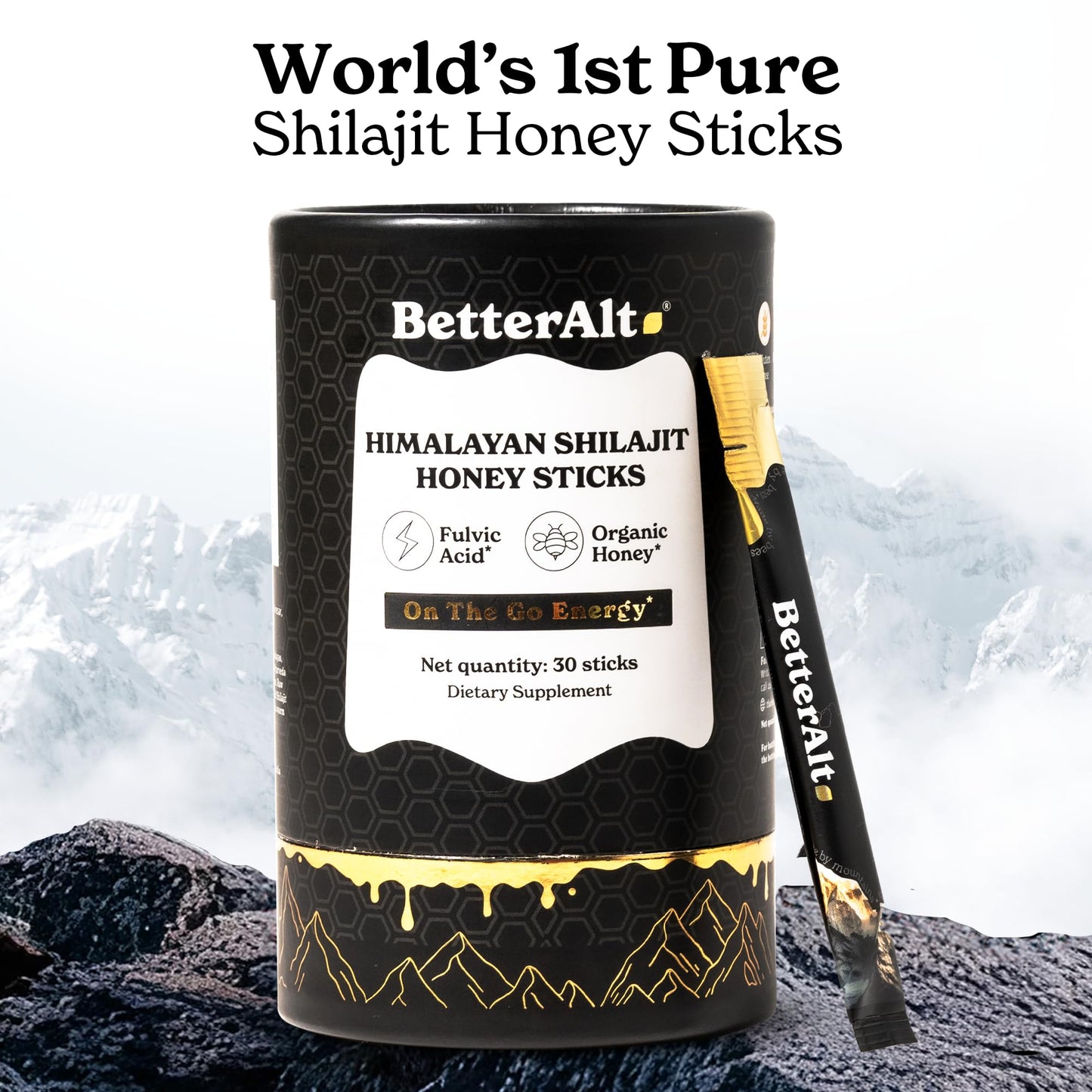 BetterAlt Shilajit Sticks with Organic Honey & Saffron | 30 Sticks for Energy & Immunity