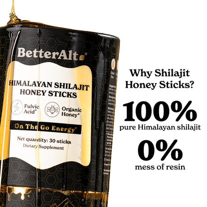 BetterAlt Shilajit Sticks with Organic Honey & Saffron | 30 Sticks for Energy & Immunity