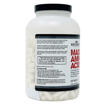 Beverly International Mass Amino Acids, 500 Tabs – Pre- & Post-Workout Support for Muscle Recovery & Repair | Complete Amino Acid Profile