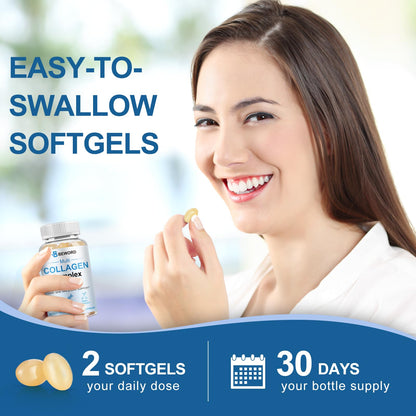 BEWORD Multi Collagen Softgels – 240 Capsules, 4-Pack | Type I, II, III, V, X + Vitamin C & Hyaluronic Acid