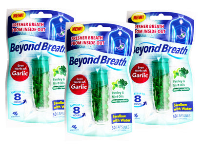 Beyond Breath Fresh Breath Capsules – 50 Count, Parsley & Mint Oils, 8-Hour Protection (Pack of 3)