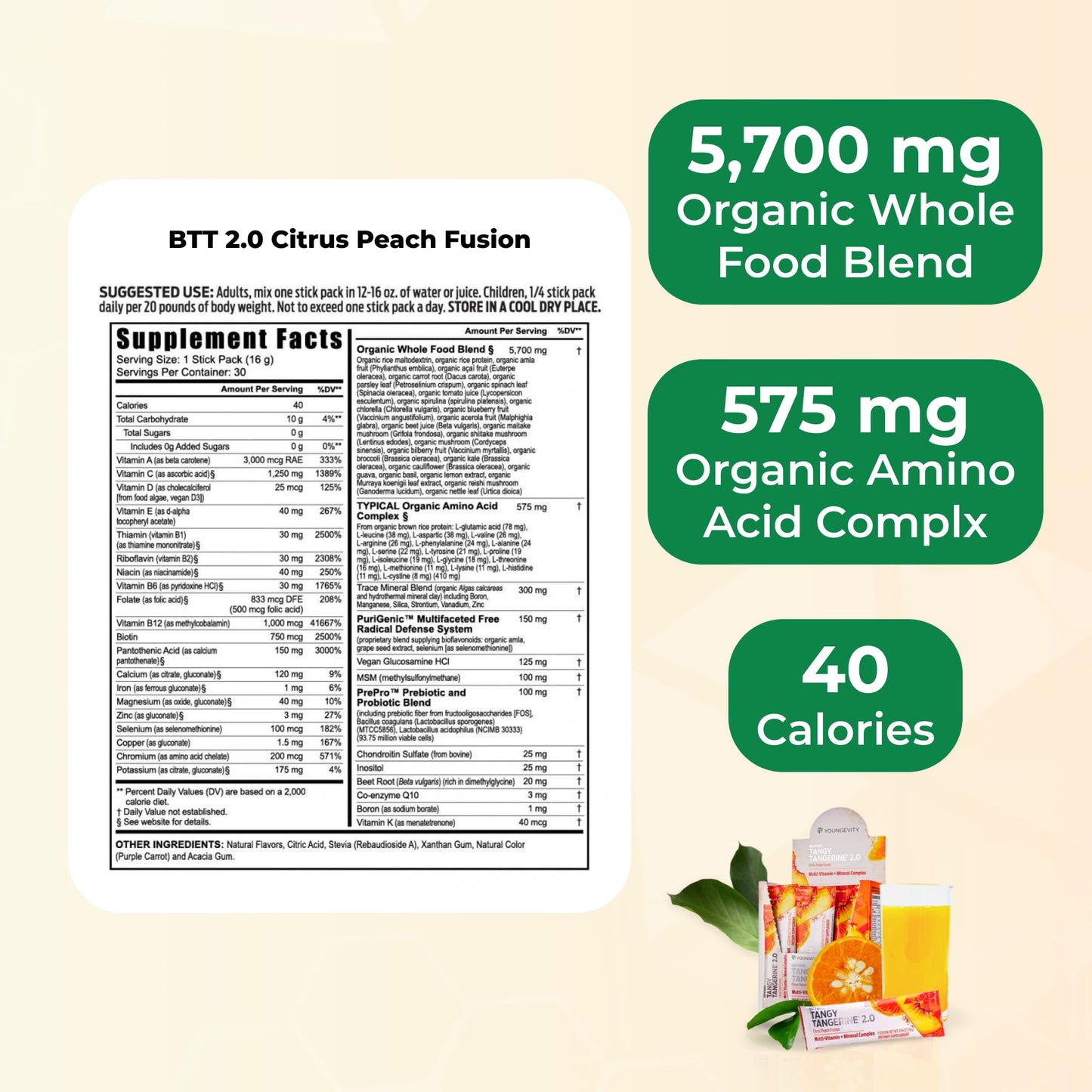 Beyond Tangy Tangerine 2.0 Citrus Peach Infusion Packets - 30 Count