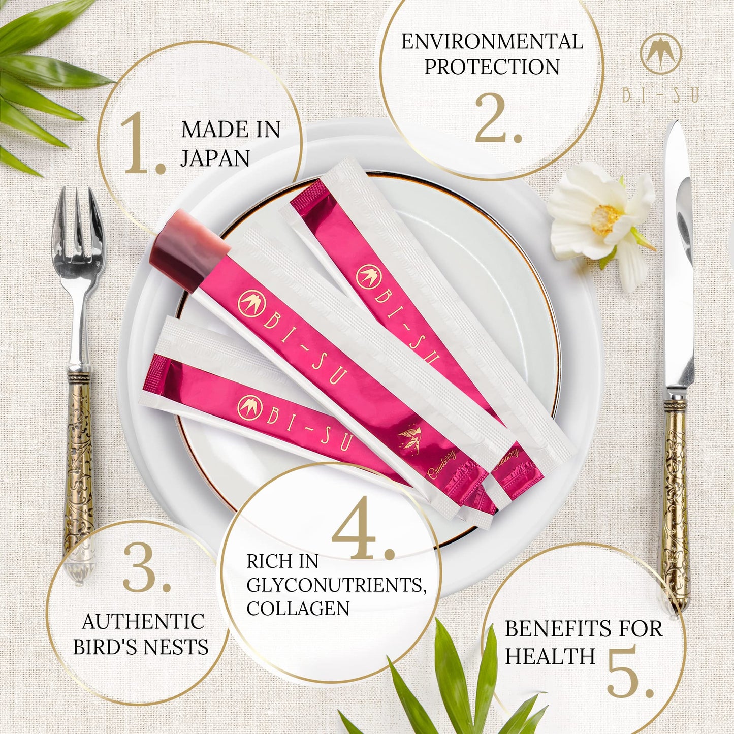 BI-SU Extract Jelly Stick | Natural Swiftlet Nests Extract, Collagen, Vitamin C, Japanese Skincare, Anti-Aging, Maintains Skin's Elasticity, Boosts Immune System, GI Health, Cranberry Flavor, 30 PCS