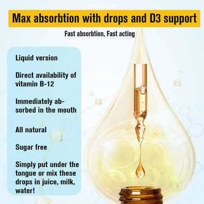 Biduka 10,000mcg Vitamin B12 Sublingual Drops – D3, B9, Calcium for Energy & Immunity