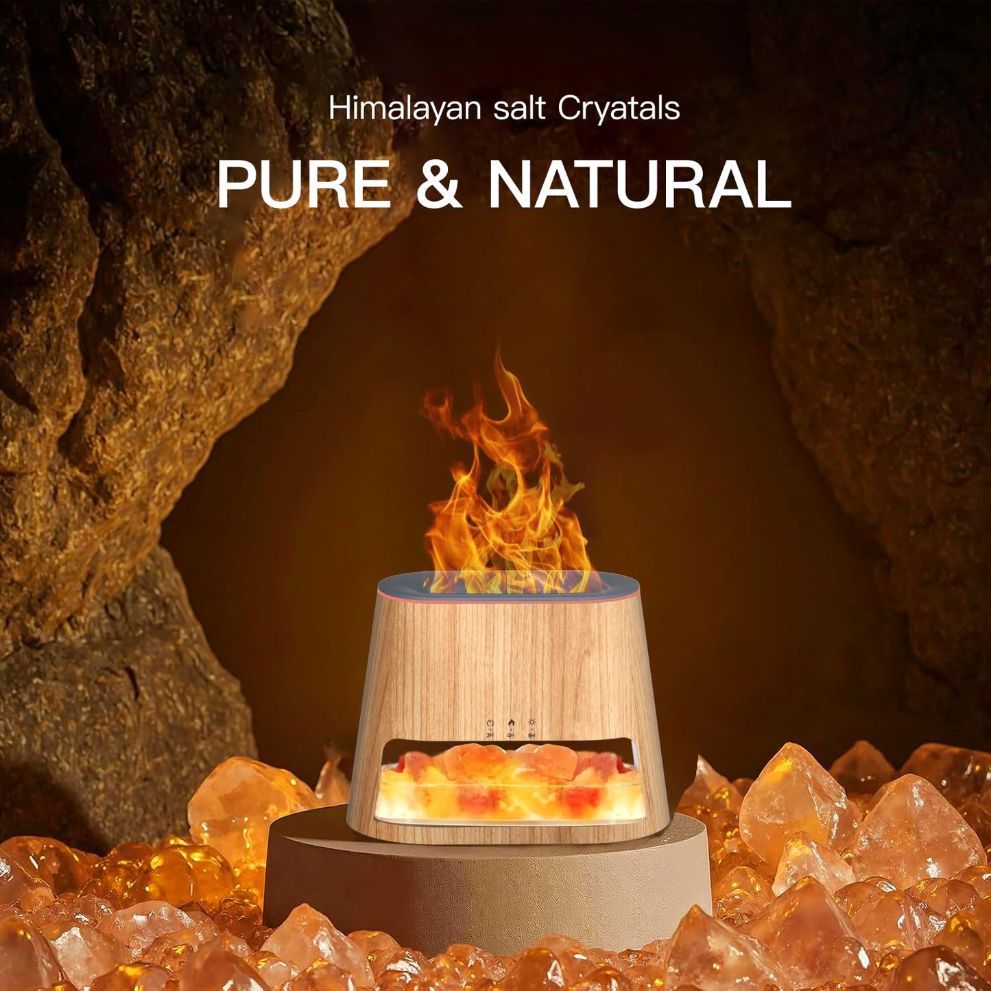 BieJiahWeiBie Luxury Himalayan Salt Lamp Humidifier & Aromatherapy Diffuser – 260ml, Remote, 8-Color Mood Lighting (Wood)