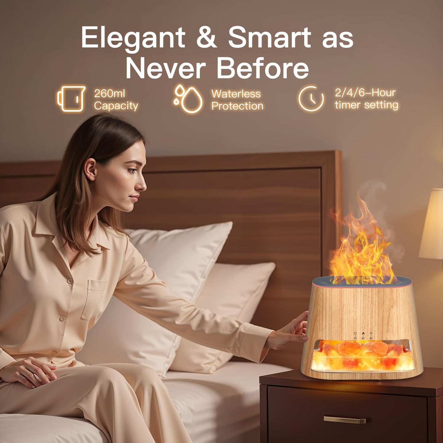 BieJiahWeiBie Luxury Himalayan Salt Lamp Humidifier & Aromatherapy Diffuser – 260ml, Remote, 8-Color Mood Lighting (Wood)