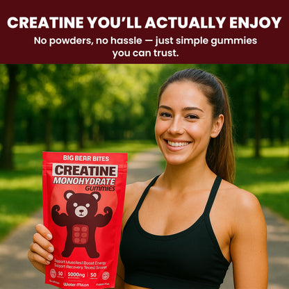 Big Bear Bites Creatine Monohydrate Gummies – Watermelon, 5000mg/Serving | 90 Gummies | Sugar & Gluten Free | Halal