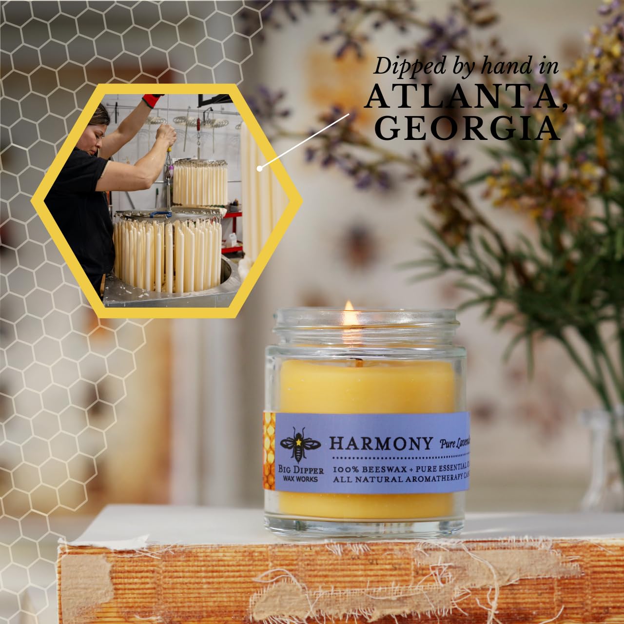 Big Dipper Wax Works Beeswax Aromatherapy Candle – Harmony Lavender, 3.2 oz, Hand-Poured