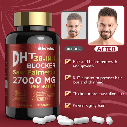 BIKAYALUE Saw Palmetto for Men – DHT Blocker with Biotin (10000 mcg) & 900 mg Saw Palmetto, 30 Servings
