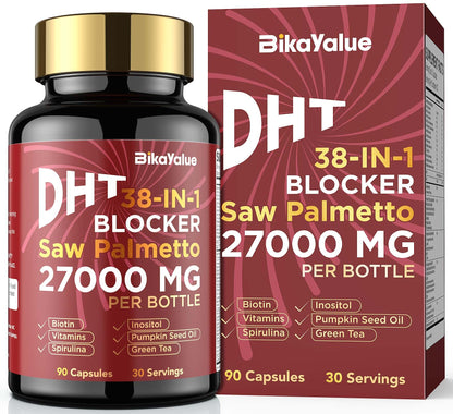 BIKAYALUE Saw Palmetto for Men – DHT Blocker with Biotin (10000 mcg) & 900 mg Saw Palmetto, 30 Servings