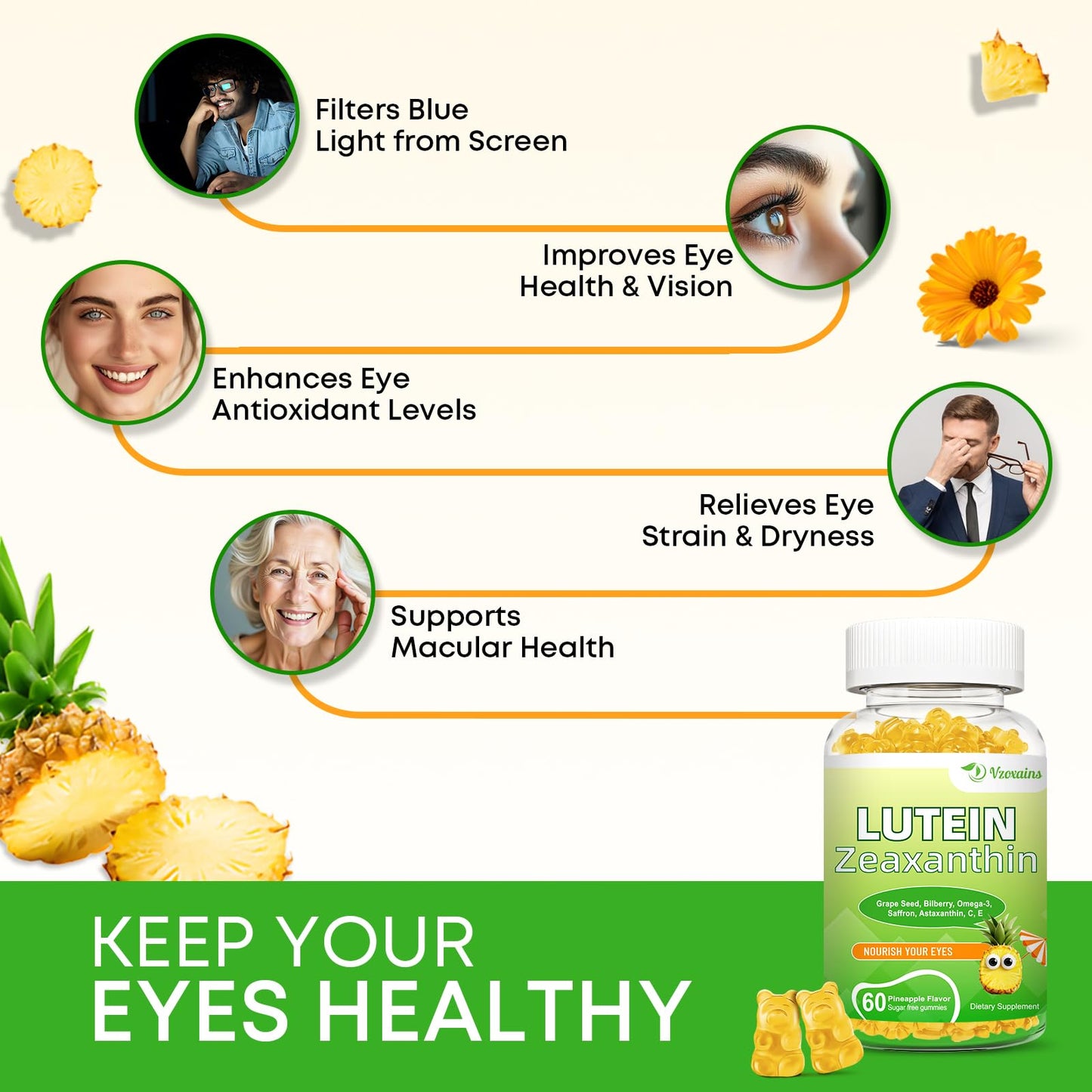 Lutein 20 mg with Zeaxanthin Gummies – Eye Health Support (120 ct)