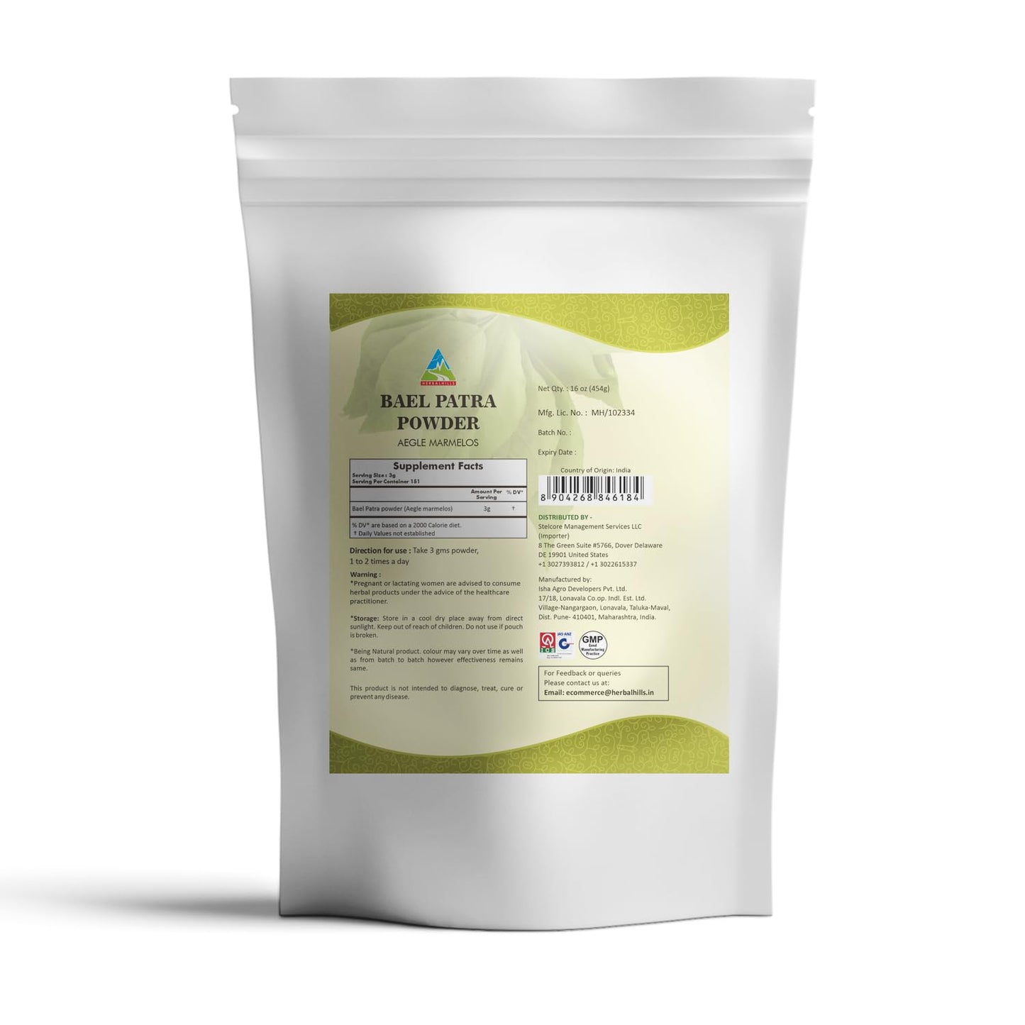 HERBAL HILLS Bael Patra Powder – Bilva Powder (Bilva Leaf) 16 Oz | Aegle Marmelos