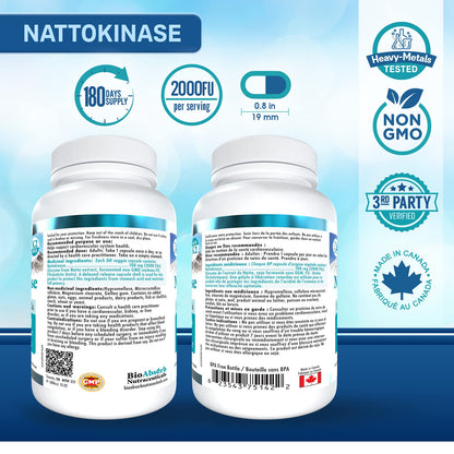 Bio Absorb Nattokinase Supplement – 100 mg, 2000 FUs, 400-Day Non-GMO Natto Extract Veggie Caps