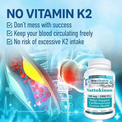 Bio Absorb Nattokinase Supplement – 100 mg, 2000 FU, 6-Month Supply | Non-GMO Natto Extract