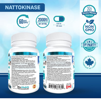 Bio Absorb Nattokinase - Non-GMO Natto Enzyme, 100 mg / 2000 FU, 60 Veggie Caps