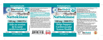 Bio Absorb Nattokinase - Non-GMO Natto Enzyme, 100 mg / 2000 FU, 60 Veggie Caps