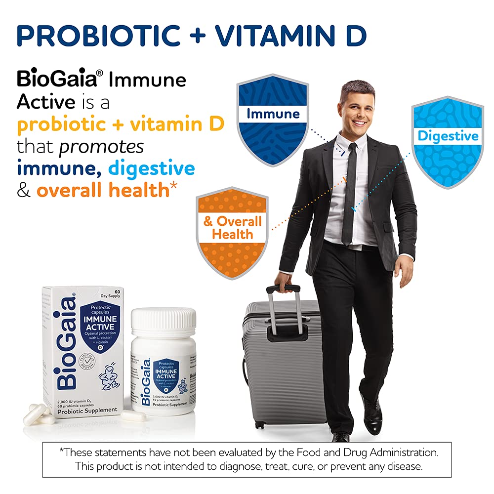 BioGaia Protectis Immune Active Probiotic + Vitamin D | Immune, Digestive & Overall Health | 60 Day Capsule Supply