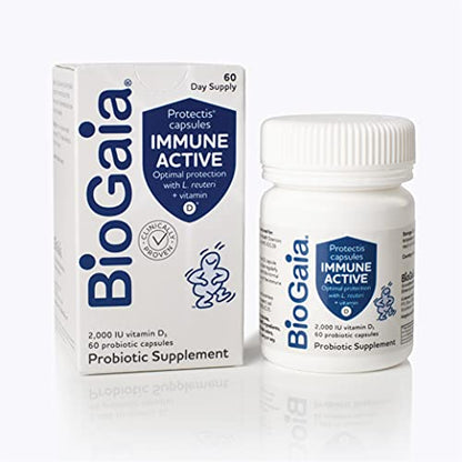 BioGaia Protectis Immune Active Probiotic + Vitamin D | Immune, Digestive & Overall Health | 60 Day Capsule Supply